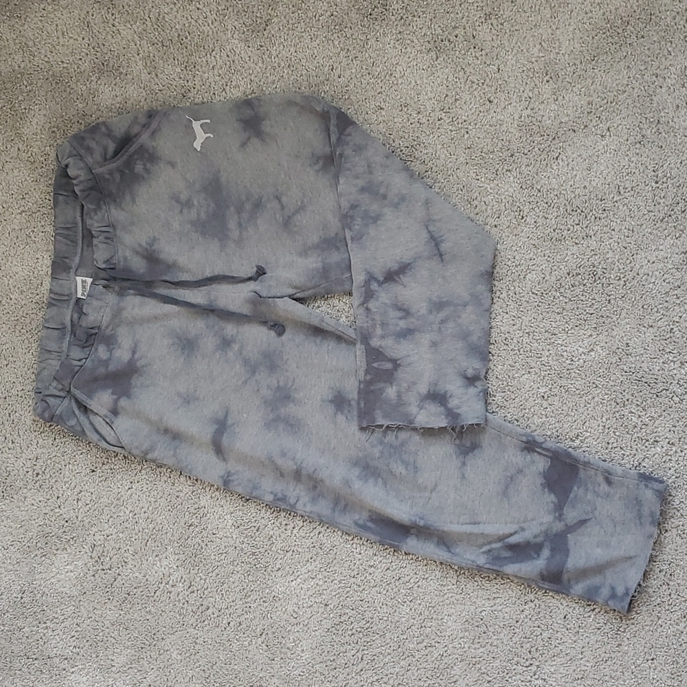 PINK Tie-dye Gray Capri Sweats.